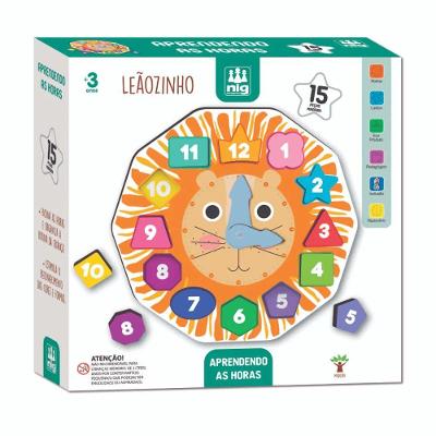Jogo Pedagógico Aprendendo as Horas - Leãozinho Educativo com Ponteiros Móveis Amarelo Nig