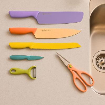 Jogo de Facas Gourmet 6 Peças Inox com Tesoura e Descascador para Cozinha e Churrasco Inox Yeet