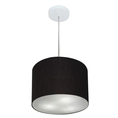 Lustre Pendente Cilíndrico Md-4210 Cúpula em Tecido 30X25CM, Canopla em Alumínio Preto Vivare Brasil