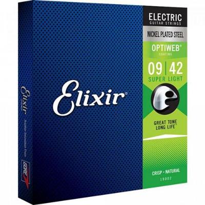Encordoamento para Guitarra Optiweb 19002 Tensão .009-.042 Super Leve com Longa Vida Útil Elixir