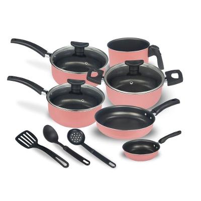 Jogo de Panelas Kit 9 Peças Caçarola Frigideira Canecão Antiaderente Teflon 18cm 16cm 14cm Rosê OEM