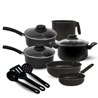 Jogo de Panelas Kit 9 Peças com Caçarola Frigideiras e Canecão Antiaderente 14cm 16cm 18cm Preto OEM