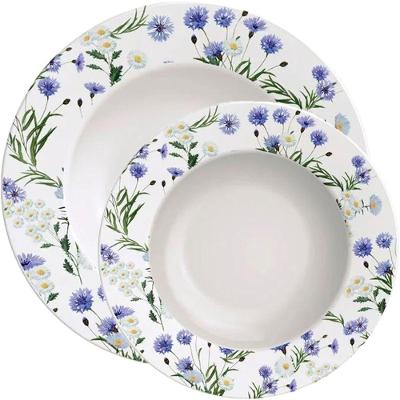 Conjunto de Pratos Ana Alice 8 Peças Porcelana Branco com Estampa Floral