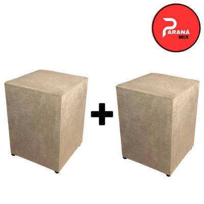 Kit 2 Puff Banqueta Quadrado Macio Decorativo Assento em Espuma Suede Bege OEM