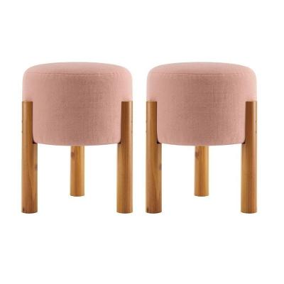 Kit 2 Puff Estofado Redondo Banqueta Elegante com Revestimento Suede Rosê para Sala OEM
