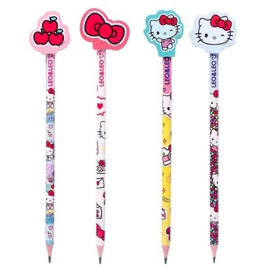 Lápis HB com Borracha Leonora Hello Kitty Traços Precisos e Macios Kit 4 Azul, Verde, Vermelho, Rosa