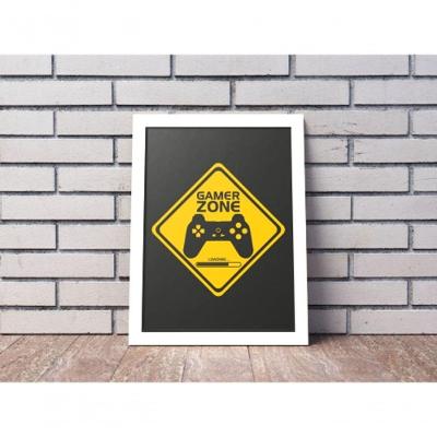 Quadro Decorativo Gamer Zone Retangular 20 X 30 Moldura Caixa Branco