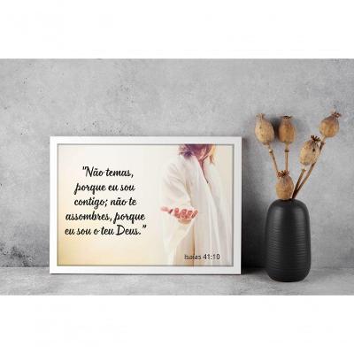 Quadro Religioso Isaías 41:10 Retangular 30X40 Moldura Amadeirada com Vidro
