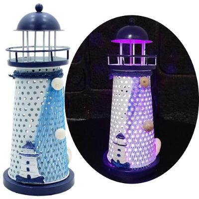 Enfeite Náutico Farol Artesanal em Metal com Leds Embutidos Azul Outras Marcas