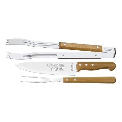 Jogo para Churrasco Dynamic Inox com Lâminas em Aço Inox e Cabos de Madeira Natural Tramontina