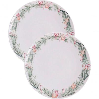 Jogo de Pratos de Sobremesa Noel Natal 10 Peças Porcelana Branco para Lanche