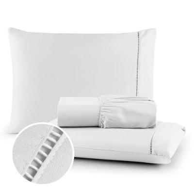 Jogo de Lençol Micropercal Ponto Palito Solteiro 2 Peças 400 Fios Branco OEM