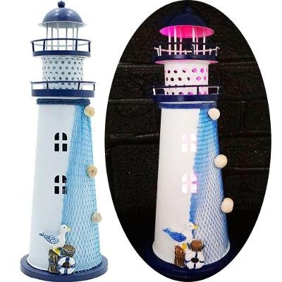 Enfeite Náutico Farol Artesanal em Metal com Leds Embutidos 30CM Azul Outras Marcas