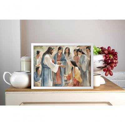 Quadro Religioso Jesus de Todos os Povos Retangular 70x50CM Branco