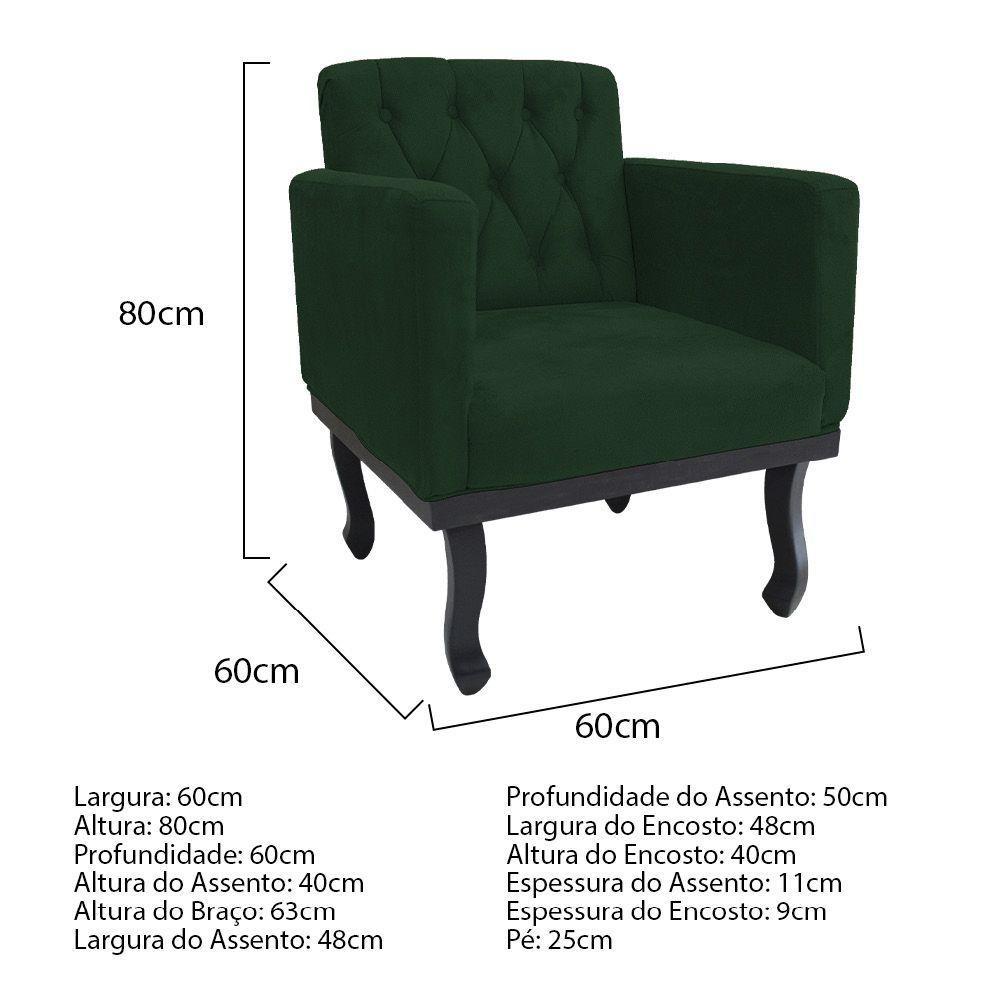 Kit Diva Recamier Azura 160Cm Lado Esquerdo E 02 Poltronas Classic Suede - Doce Sonho Móveis Verde - 3