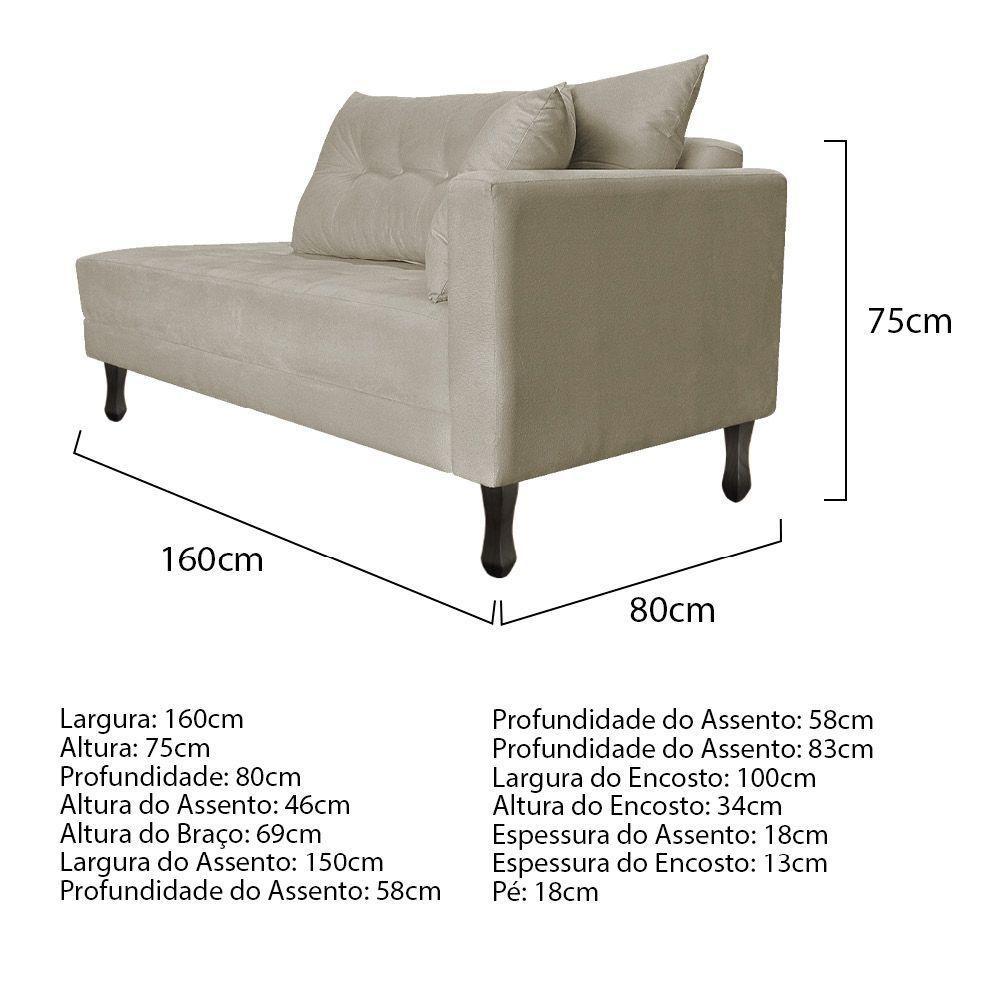 Kit Diva Recamier Azura 160Cm Lado Esquerdo E 02 Poltronas Classic Linho - Doce Sonho Móveis Bege - 4