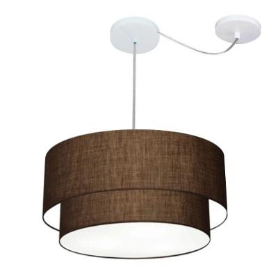 Lustre Pendente Duplo Cilíndrico Md-4365 com Cúpula em Tecido e Desvio de Centro Café Vivare Brasil