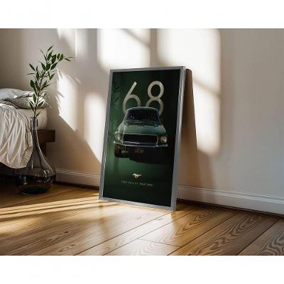 Quadro Decorativo Ford Mustang Bullitt Fastback Verde Retangular 50 X 70 Preto