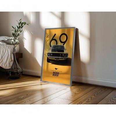 Quadro Decorativo Ford Mustang Boss 302 Retangular 50x70CM Moldura Caixa Preto