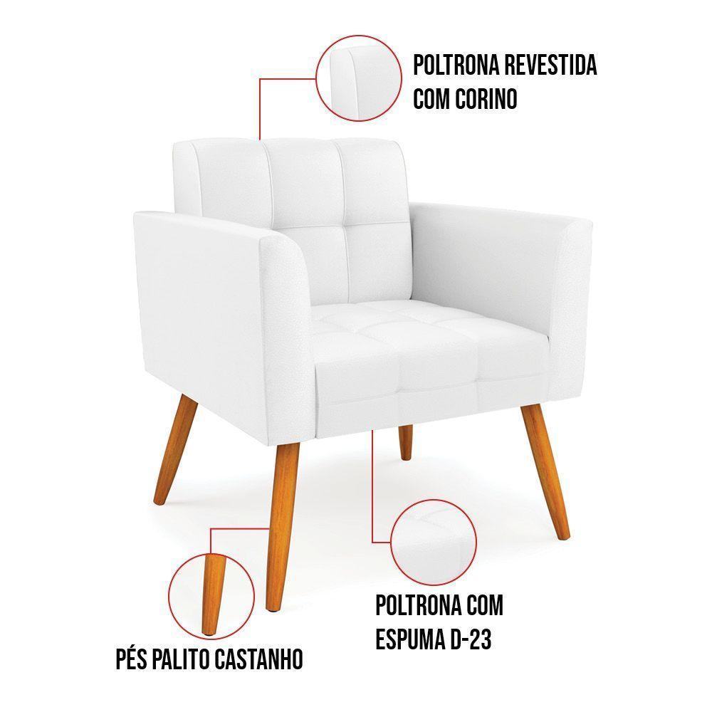 Kit 1 Sofá Namoradeira E 1 Poltrona Elisa Corino Branco Pés Palito Castanho - D'rossi - 5