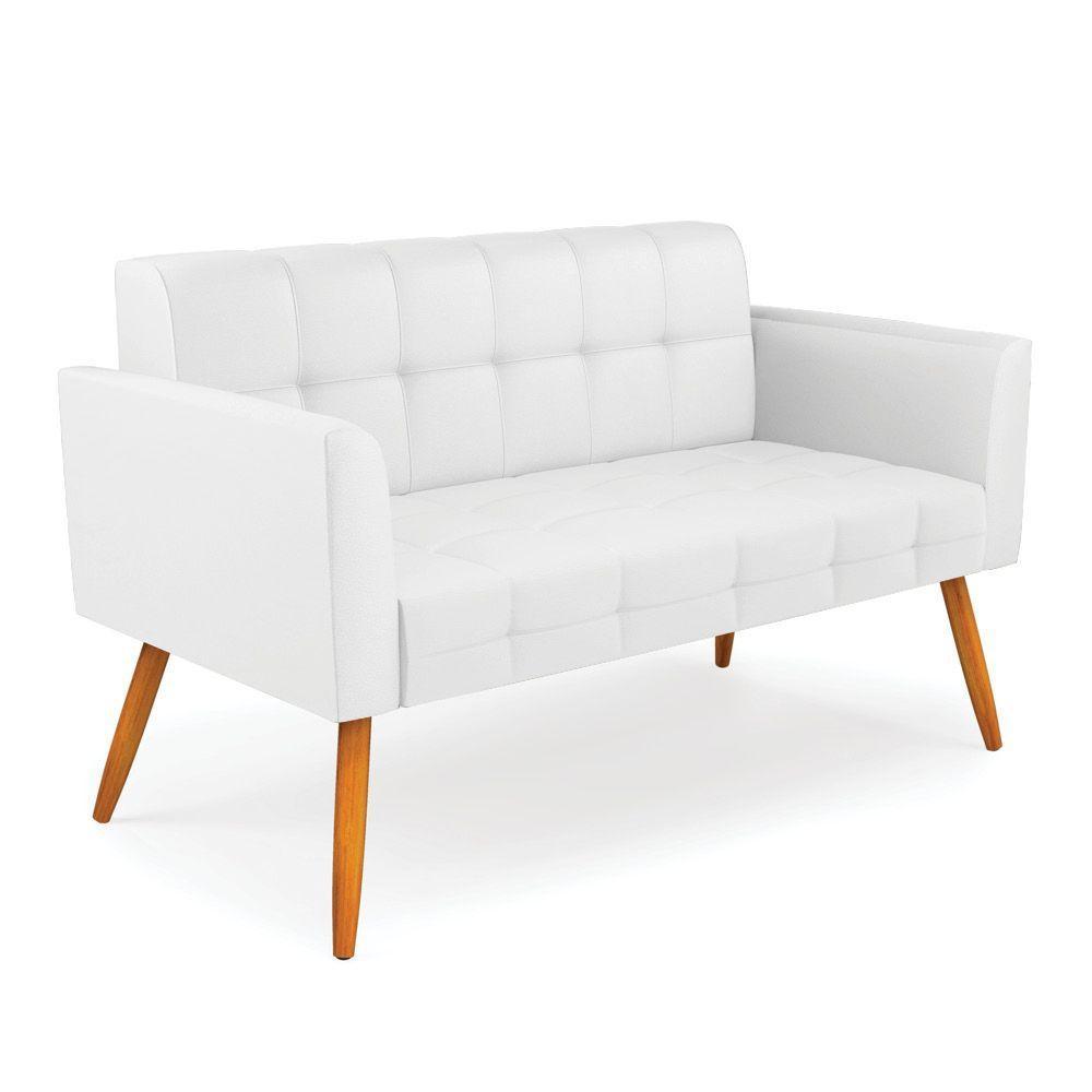 Kit 1 Sofá Namoradeira E 1 Poltrona Elisa Corino Branco Pés Palito Castanho - D'rossi - 6