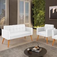 Kit 1 Sofá Namoradeira E 1 Poltrona Elisa Corino Branco Pés Palito Castanho - D'rossi - 2