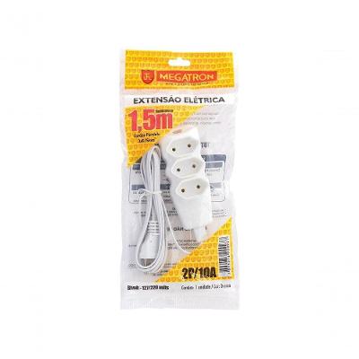 Extensão Elétrica 2P Megatron 2P 3 Tomadas 10A Cabo Paralelo 2x0 e 75mm² Branco