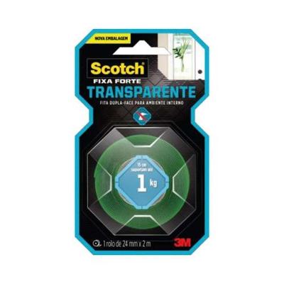 Fita Dupla Face Scotch Fixa Forte 24MM X 2 METROS para Quadros e Espelhos Transparente Fitá