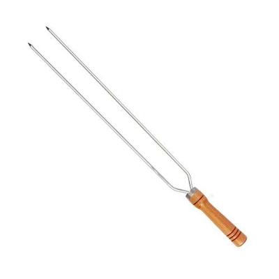 Espeto para Churrasco Espeto Duplo 90CM Alumínio para Assar Carnes com Lâminas e Cabo de Madeira Mor