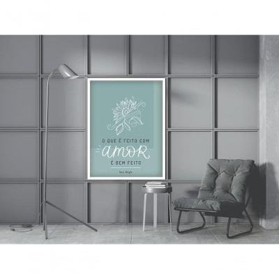Quadro Decorativo Feito com Amor Retangular 20 X 30 em Vinil com Moldura Branco