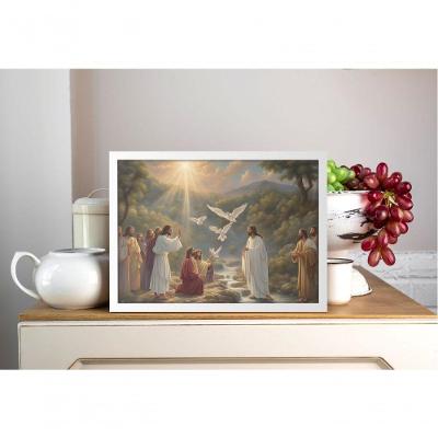 Quadro Decorativo Jesus nas Águas do Jordão Retangular 70x50CM Preto