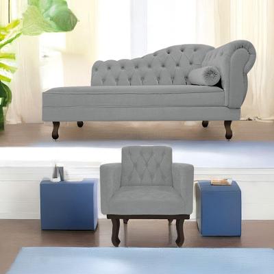 Kit Diva Recamier Diana 160Cm Lado Esquerdo E 01 Poltrona Classic Corano - Doce Sonho Móveis Cinza