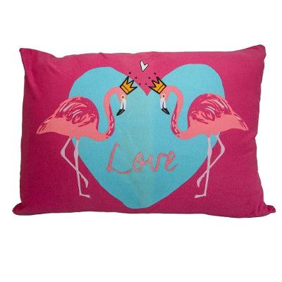 Fronha Malha Estampa Localizada Flamingos 100% Algodão 48CM X 68CM Branco Portallar