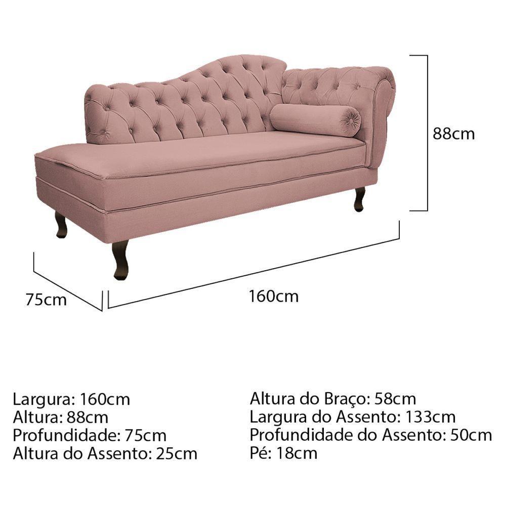 Kit Diva Recamier Diana 160Cm Lado Esquerdo E 01 Poltrona Classic Linho - Doce Sonho Móveis Rosê - 3