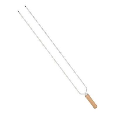 Espeto para Churrasco Espeto Duplo 85CM Cromado em Arame de Aço com Cabo de Madeira Prata Mor