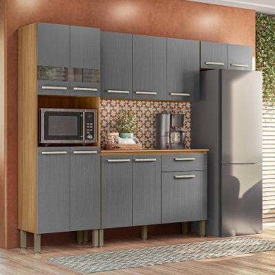 Armário de Cozinha Completa London Plus 12 Portas 1 Gaveta MDF 250.7cm Cinza Freijó Gris