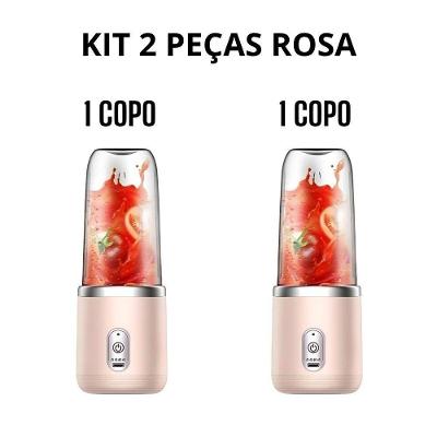 Espremedor Portátil OEM Popyo 400 ml com 6 Lâminas em Aço Inox Rosa Kit USB Recarregável 110V
