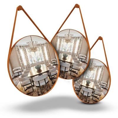 Espelho Decorativo Espelho Adnet Couro Costurado Redondo 30cm para Sala Quarto Banheiro Caramelo OEM