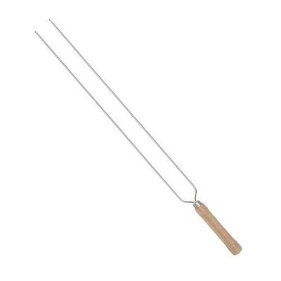 Espeto para Churrasco Espeto Duplo 65CM Cromado em Arame de Aço com Cabo de Madeira