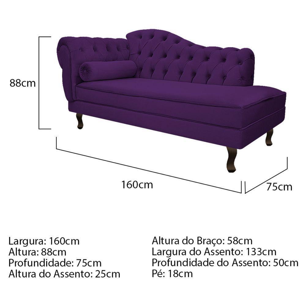 Kit Diva Recamier Diana 160Cm Lado Direito E 02 Poltronas Julia Suede - Doce Sonho Móveis Roxo - 3