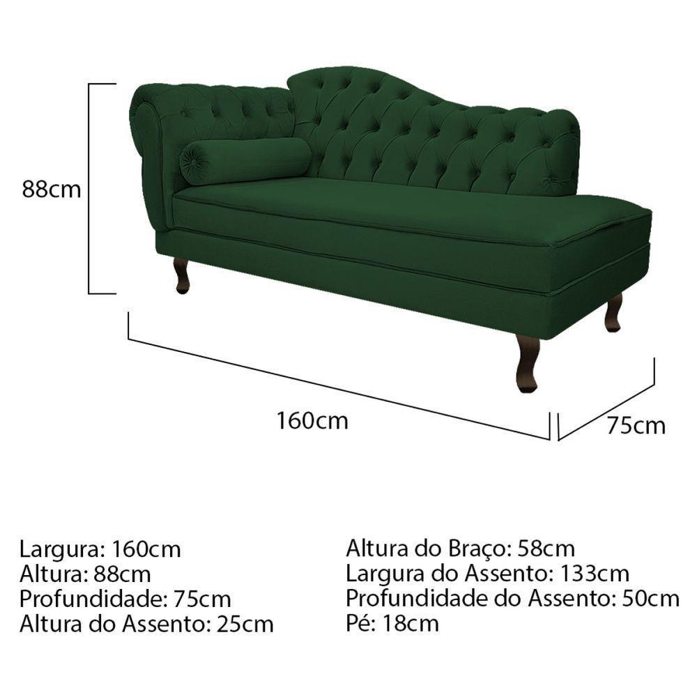 Kit Diva Recamier Diana 160Cm Lado Direito E 02 Poltronas Julia Suede - Doce Sonho Móveis Verde - 3