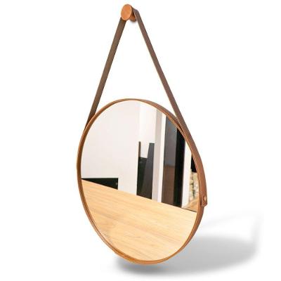 Espelho Decorativo Espelho Adnet Couro Costurado Redondo 30cm Moldura com Alça Caramelo OEM