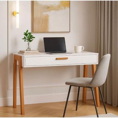 Mesa Escrivaninha Aparador Retangular Quarto Madeira Industrial 1 Gaveta MDF 90cm Branco