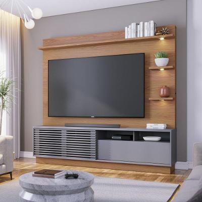 Estante para TV Campeche 70" 200CM MDF MDP com LED Ripado Porta de Correr Cinza