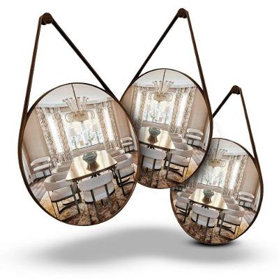 Espelho Decorativo Espelho Adnet Couro Costurado Redondo 30cm Moldura para Sala Quarto Café OEM