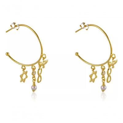 Brinco Argola Médio Premium Colchões com Pingente Esotérico Folheado Ouro 18K 4,5CM Dourado Feminino
