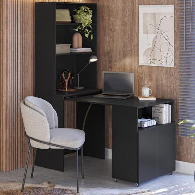 Armário Escrivaninha Dual com Mesa Retrátil 2 Portas 1 Prateleira MDP 69cm Preto