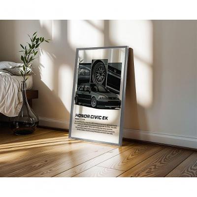 Quadro Decorativo Honda Civic Ek Retangular 50X70 com Vidro Moldura Caixa Branco