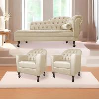 Kit Diva Recamier Diana 140Cm Lado Esquerdo E 02 Poltronas Julia Corano - Doce Sonho Móveis Bege - 1