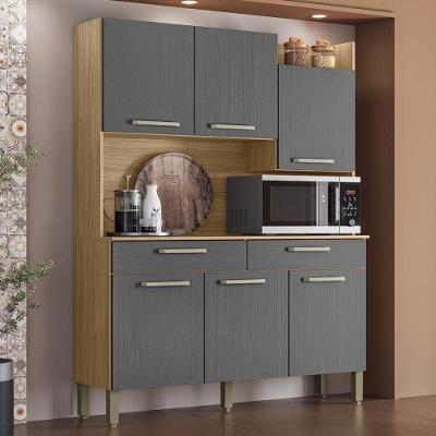 Armário de Cozinha Compacta Viena Plus 6 Portas 2 Gavetas MDF 132cm Cinza Freijó Gris